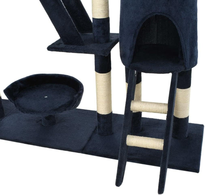 Katzen-Kratzbaum mit Sisal-Kratzsäulen 230-250 cm Blau, Stabiler Spielturm mit Höhlen, Hängematte un