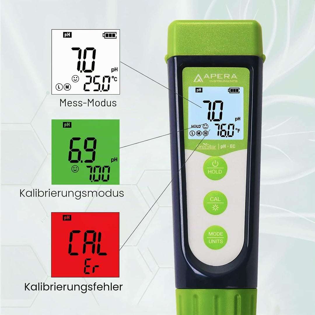 Apera GroStar GS4 pH/EC-Taschenmessgerät-Set (Gen II) für pH-/EC-/500ppm-/700ppm-Messungen in der Pf