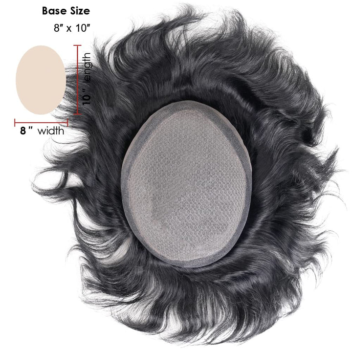 Lordhair Knotenlos Toupet für Männer, Haut Eben Injiziert Mensch Haar System, Basisgrösse 8x10 Zoll