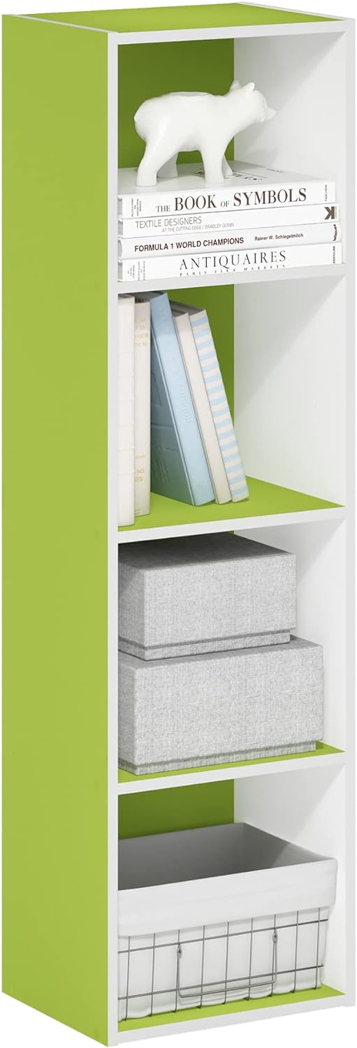 Furinno Pasir Bücherregal mit offenem Regal, 4-stöckig, grün/weiss Grün/Weiss 23.7 x 30.5 x 106.1 cm