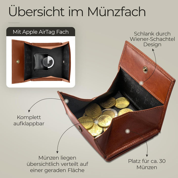 Jaimie Jacobs Flap Boy AirTag Edition Magic Wallet mit Münzfach Echtleder (Dunkelbraun), Dunkelbraun