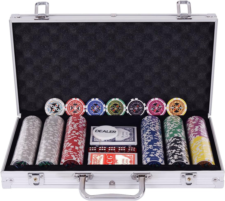 COSTWAY Pokerset Pokerkoffer 300 Laser-Chips Alukoffer inkl. Komplettset (Silber), Silber