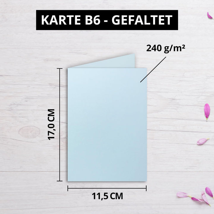 100 Faltkarten B6 - Hellblau - PREMIUM QUALITÄT - 11,5 x 17 cm - sehr formstabil - für Drucker geeig