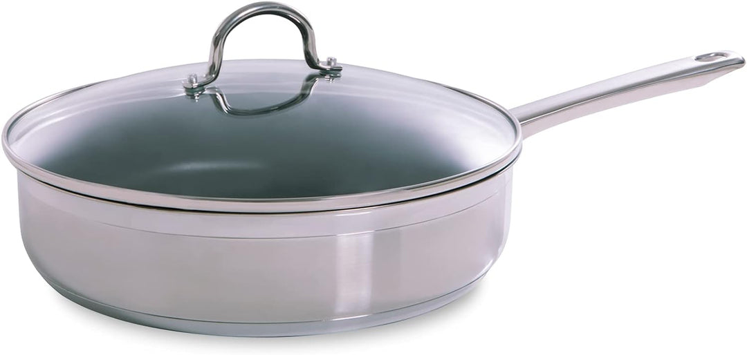 BK Cookware Allround Satinierte Edelstahl-Keramik-Antihaft-Pfanne (28 cm) mit Deckel, induktionsgeei