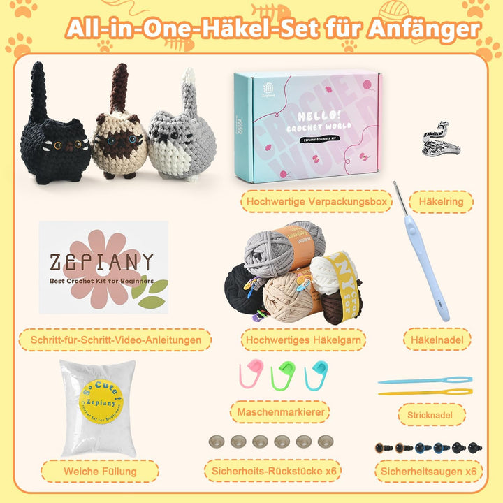 TranquilHome Heckel Set,Häkeln Für Anfänger Häkelset Tiere,Crochet Set,Häkelset Für Anfänger Tiere S
