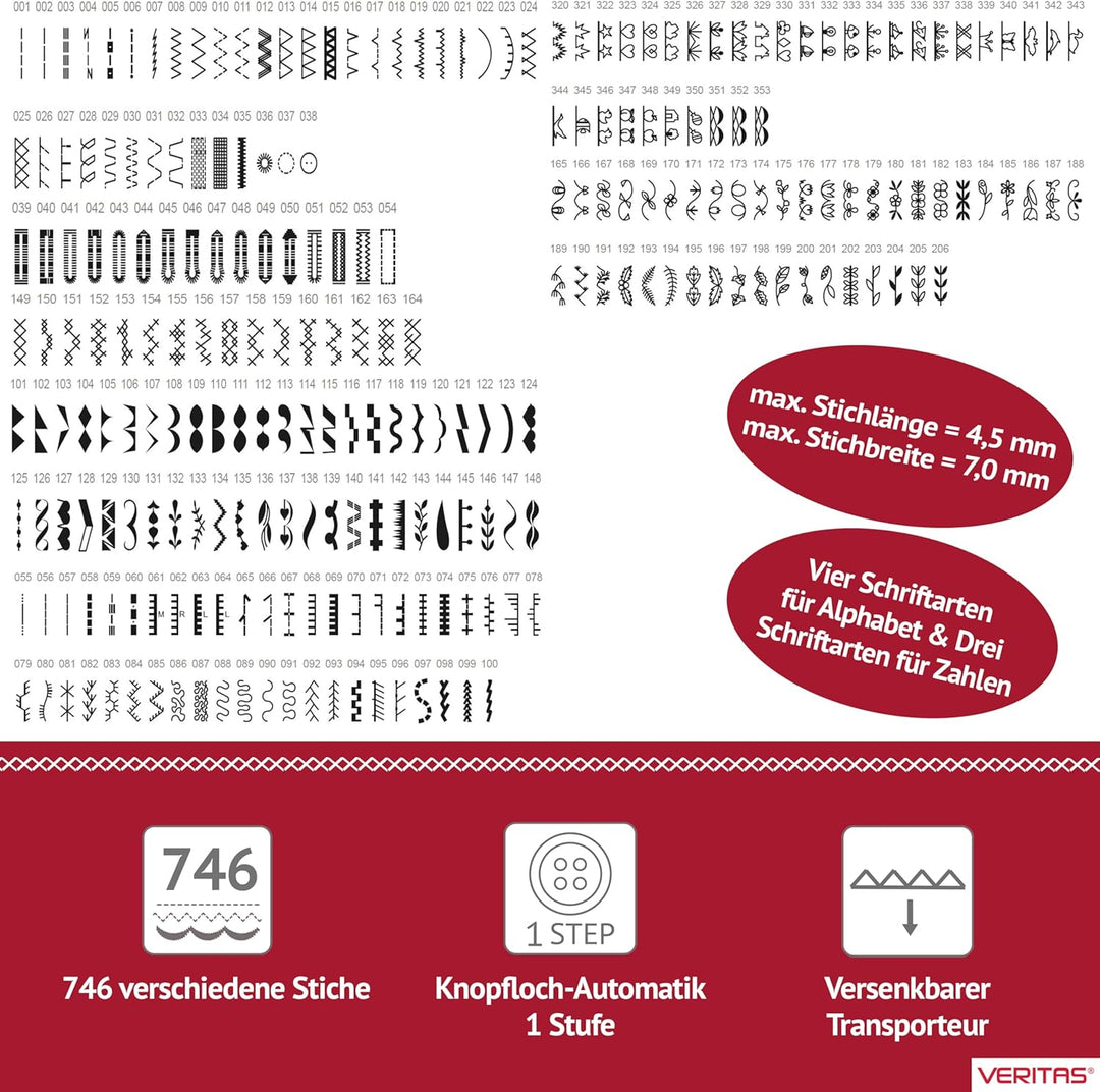 VERITAS Näh- und Stickmaschine Isabelle I Computer-Nähmaschine I 746 Programme inkl. Speicherfunktio