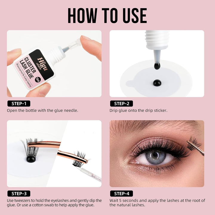 Higu clace Lash-Glue DIY Waterproof Eyelash Adhesive Lash-Cluster-Glue 3s Strong Hold Long Lasting f