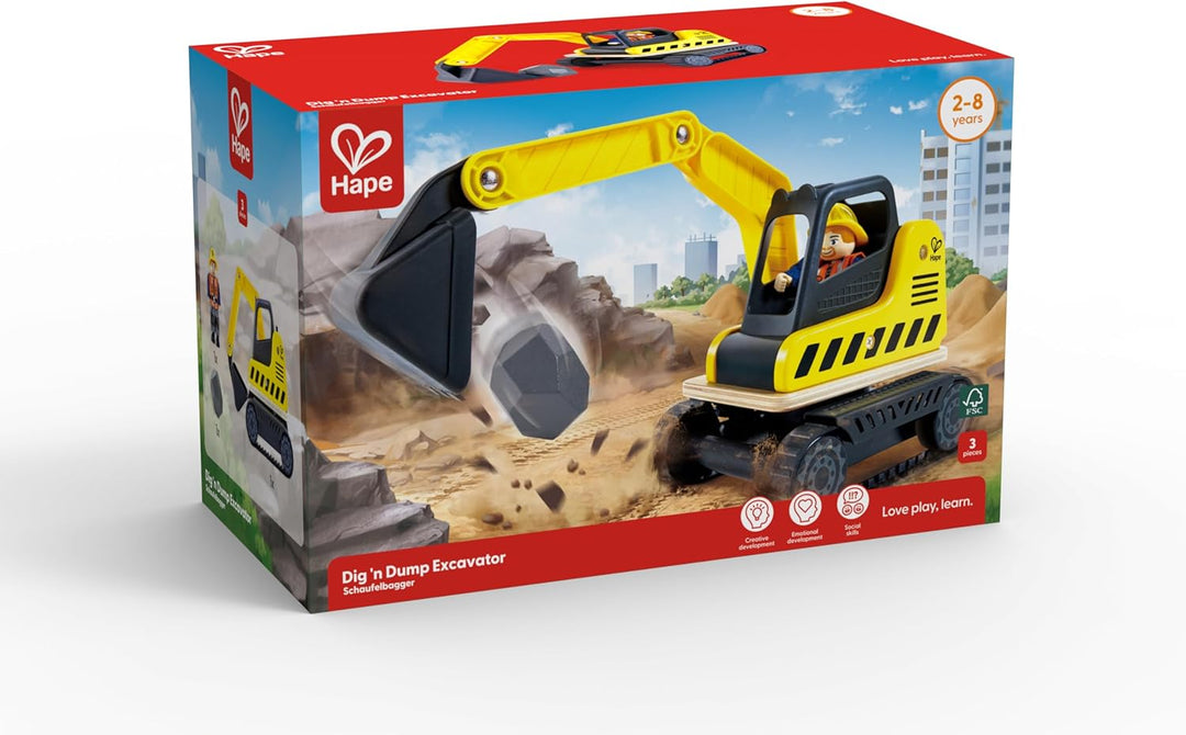 Hape Bagger, 360° drehbaren Korpus, Einer beweglichen Schaufel und realistischen Gummirädern, ab 24