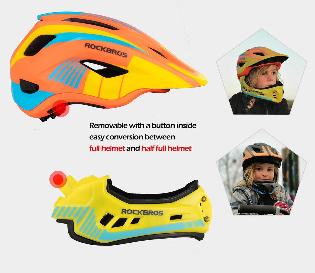 ROCKBROS Kinderhelm Integriert Fahrradhelm Kinder Jugend Fullface Helm mit Abnehmbarem Kinnschutz BM