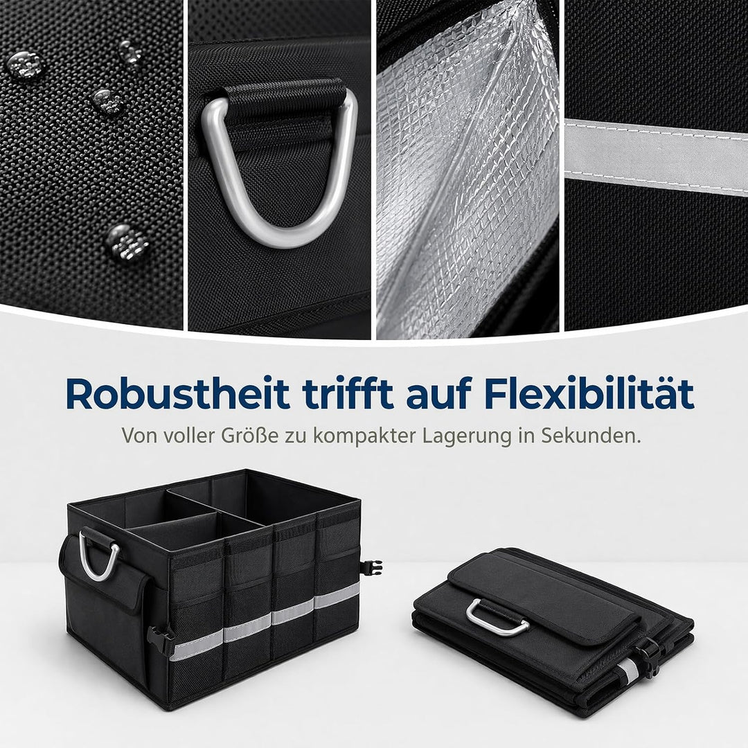 Kofferraum Organizer Deckel - 72L Auto-Aufbewahrungsbehälter Isolierung | Alu-Griffe Trennwände Refl