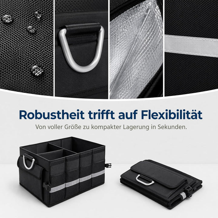 Kofferraum Organizer Deckel - 72L Auto-Aufbewahrungsbehälter Isolierung | Alu-Griffe Trennwände Refl