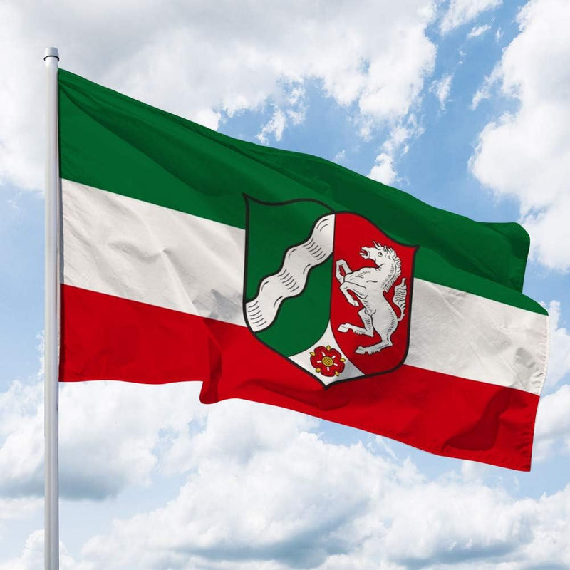Deitert NRW Flagge 150 x 100 cm für Fahnenmast – Nordrhein-Westfalen Fahne mit Wappen (Dienstflagge)