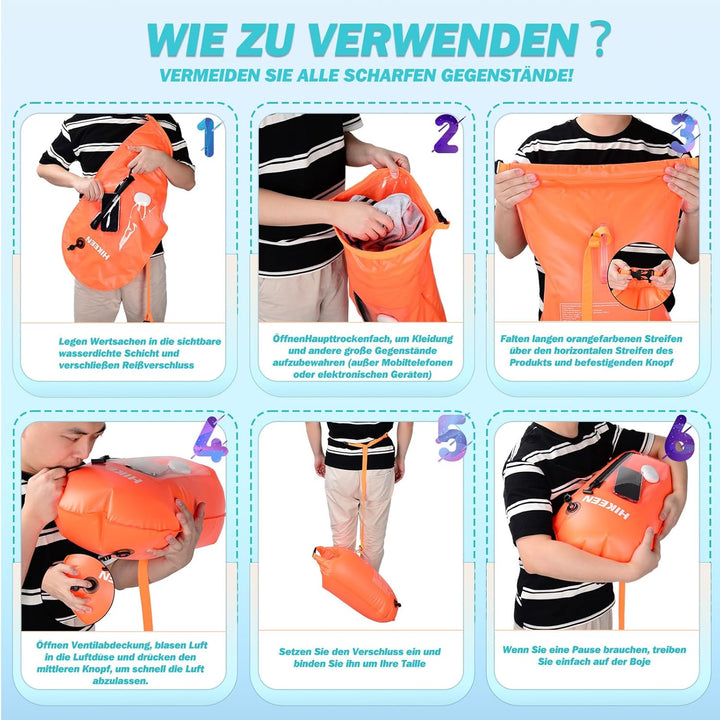 BOOSTEADY Schwimmboje, Trockensack Boje Schwimmen Aufblasbare Trockentasche Swimming Buoy mit Handyt