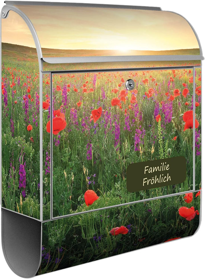 banjado Design Briefkasten personalisiert 38,5x46,5x13cm &amp; 2 Schlüssel - Briefkasten Stahl Silber Ze