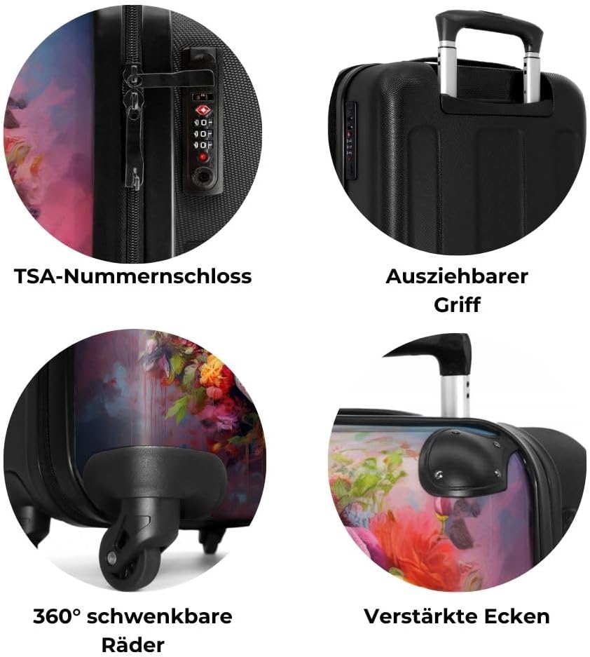 NoBoringSuitcases.com® Grosser Koffer - Totenkopf - Blumen - Aquarell - Botanisch - Schädel - Kombin