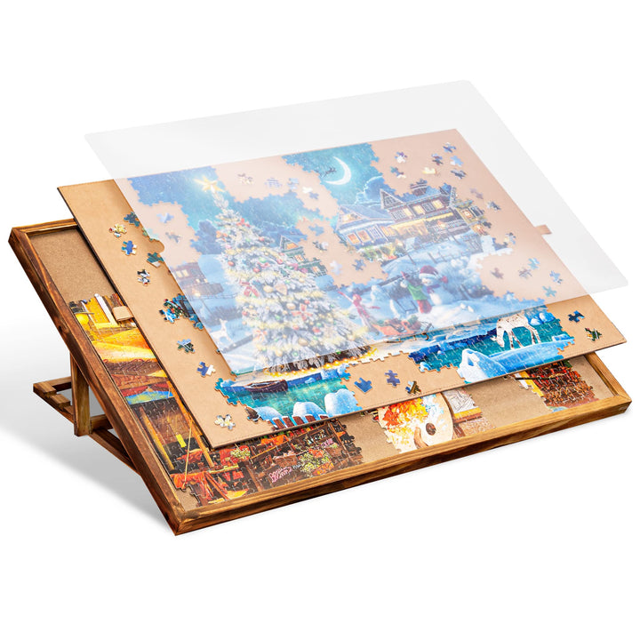 Becko US 1000 Piece Jigsaw Puzzle Board with Clear Cover, Jigsaw Puzzle Table Double Sided Board wit