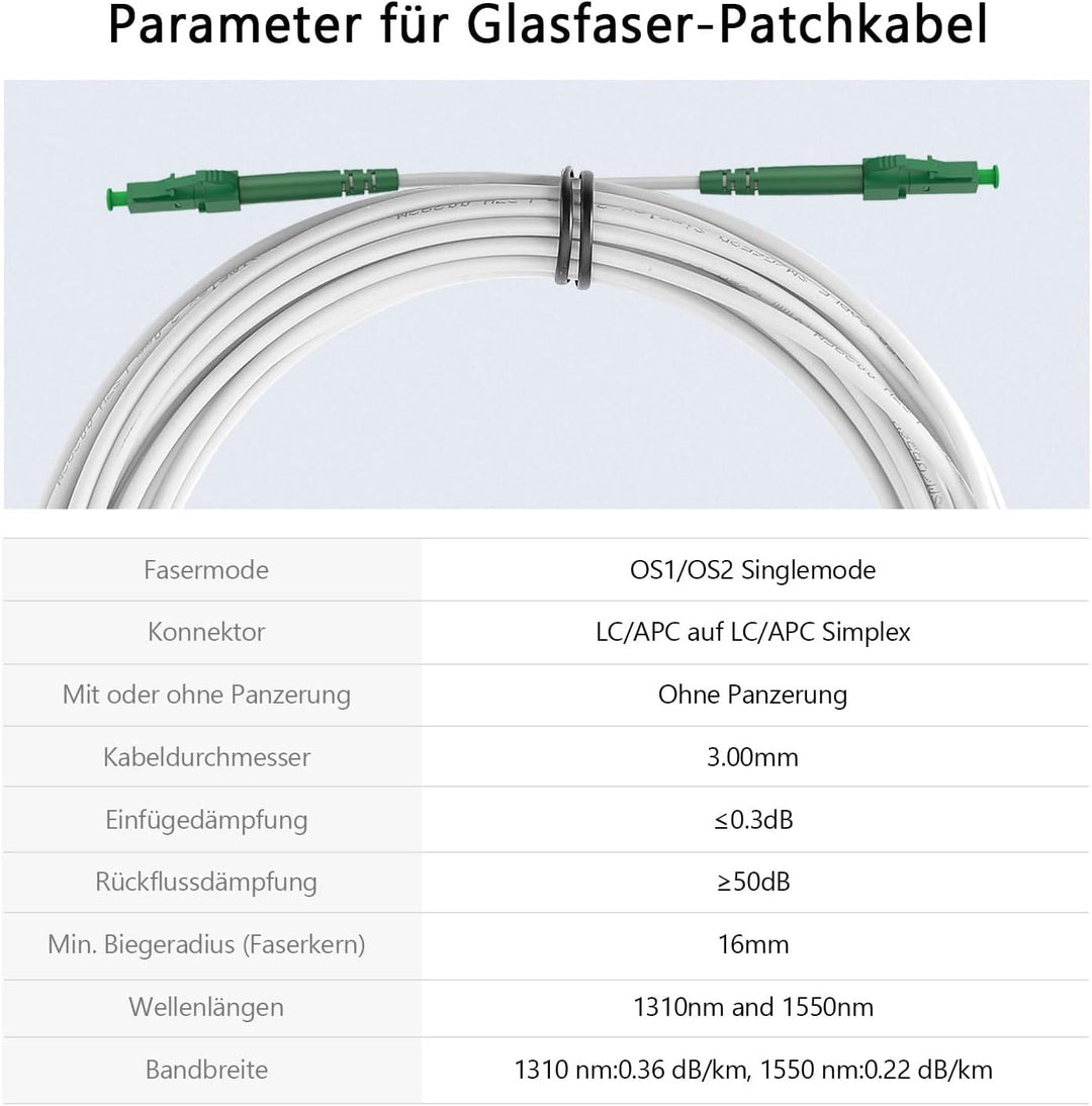 Glasfaserkabel LC/APC auf LC/APC – Verlängerungskabel (20 m), 20 m