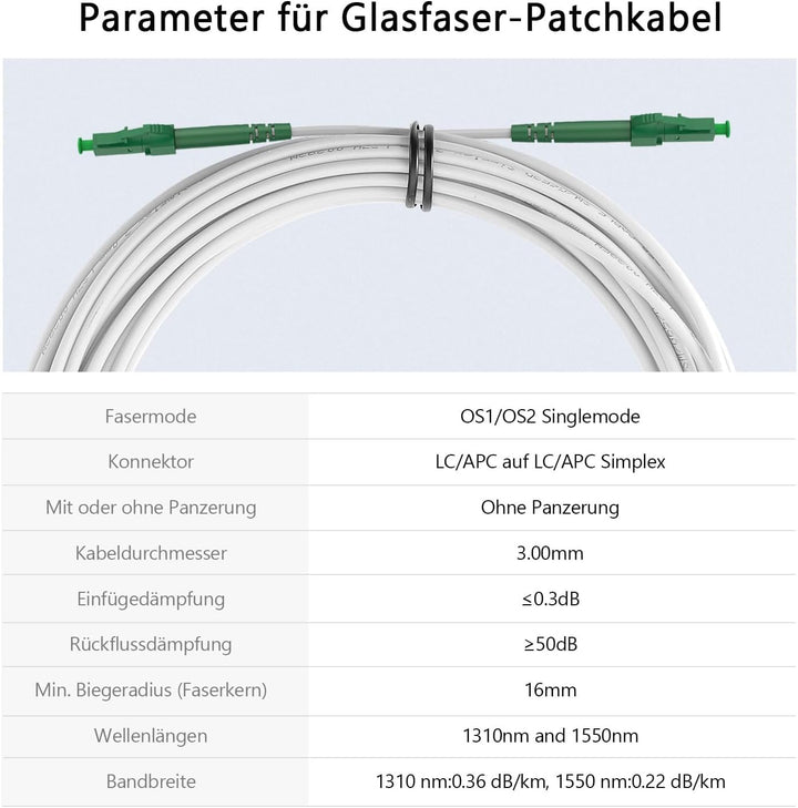 Glasfaserkabel LC/APC auf LC/APC – Verlängerungskabel (20 m), 20 m
