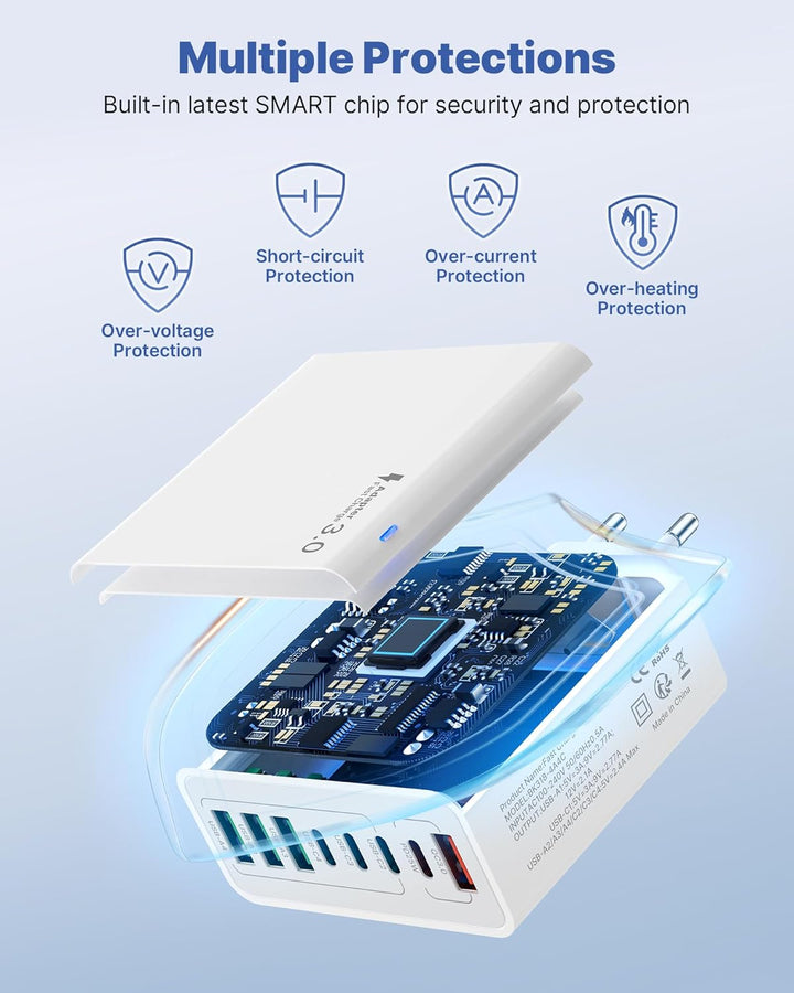 USB Ladegerät 2 Pack, 8 Ports USB Stecker 40W ladeadapter für 15 14 13 12 11 X, Samsung, Huawei, Xia
