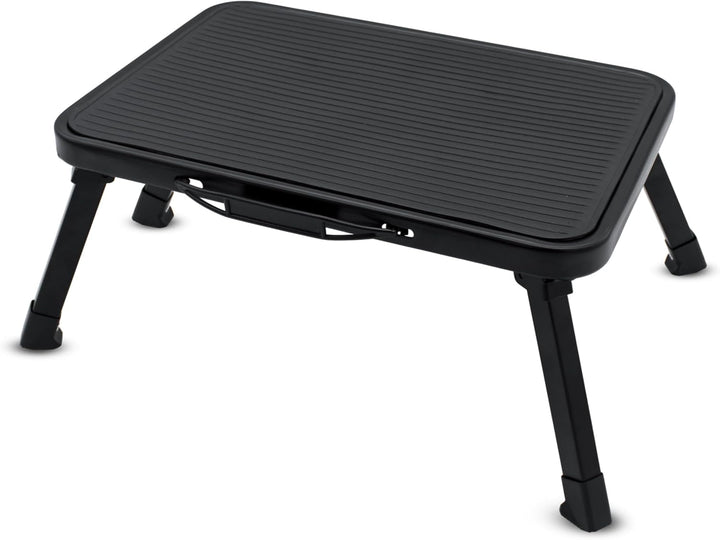 Klapptritt mit Tragegriff aus Stahl schwarz bis 150 kg - 38 x 26,5 cm - Antirutsch Badezimmer Tritth