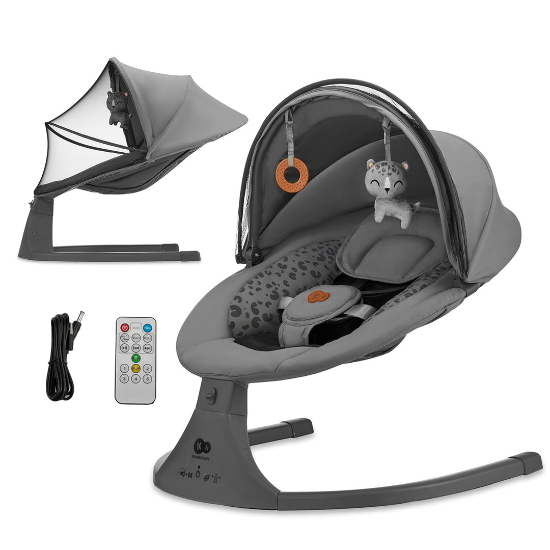 Kinderkraft LUMI 2 Babywippe, Elektrische Babyschaukel, Von der Geburt bis 9 Monate, Höhenverstellba