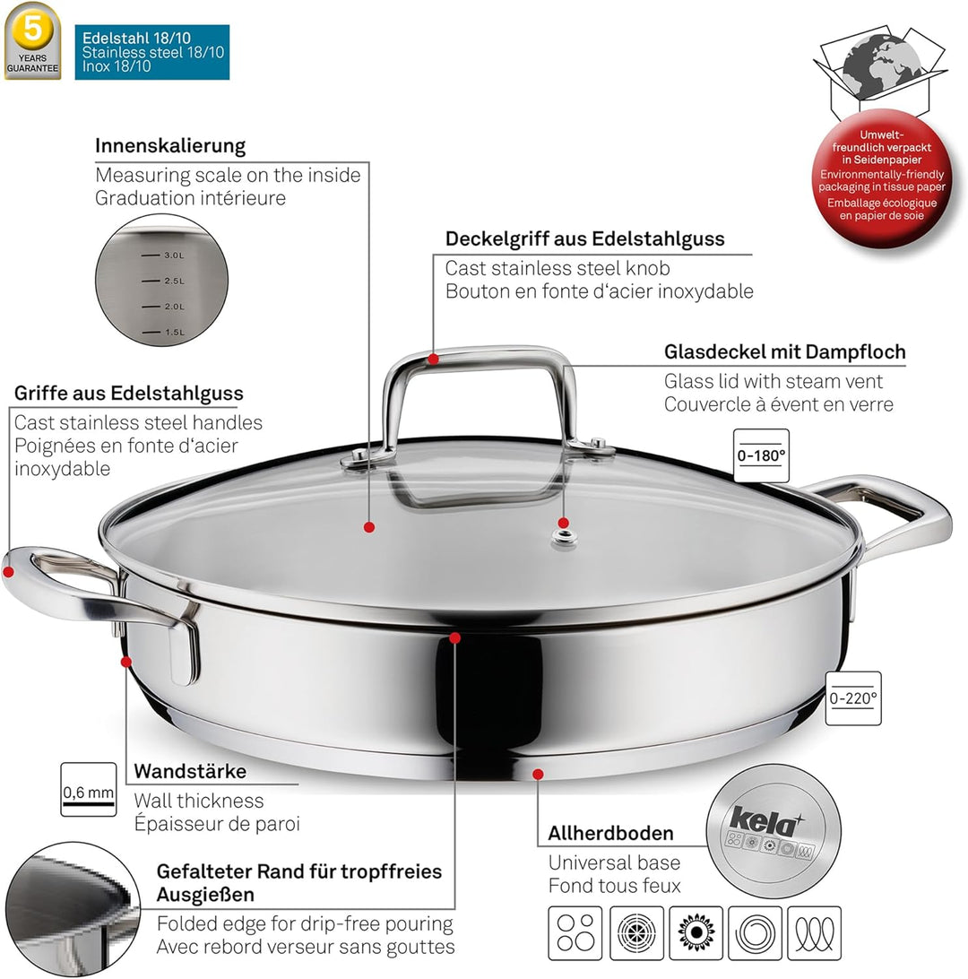Kela 10186 Flavoria Servierpfanne, 18/8 Stainless Steel, Rostfrei, Servierpfanne