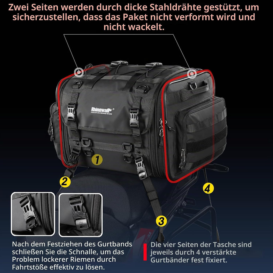 Rhinowalk Motorrad Sitztaschen 33-45L Wasserdicht Motor Rücksitztasche Gepäcktasche Hecktasche Erwei