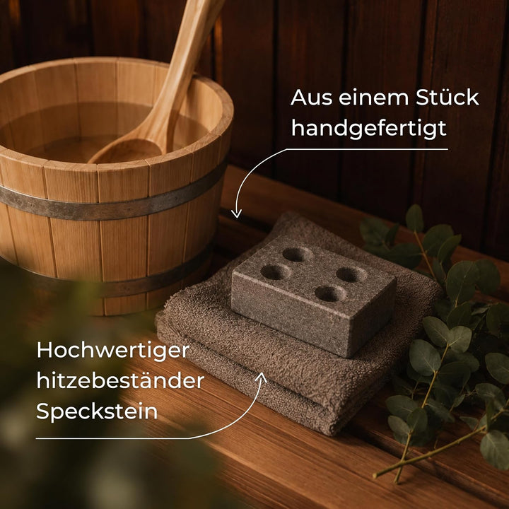 Saunastein Speckstein mit 4 Bohrungen | Handgefertigter Dampfstein für Sauna | Für langanhaltenden A