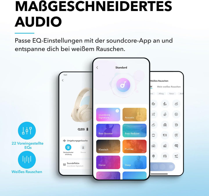 soundcore by Anker Q20i kabelloser Bluetooth Over-Ear-Kopfhörer mit Hybrid Active Noise Cancelling,