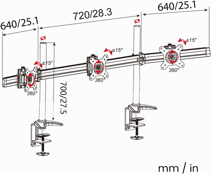 HFTEK 3-Fach-Monitorarm-Halterung Halter Tischhalterung für 3 Monitore von 15 – 34 Zoll mit Tisch-Kl