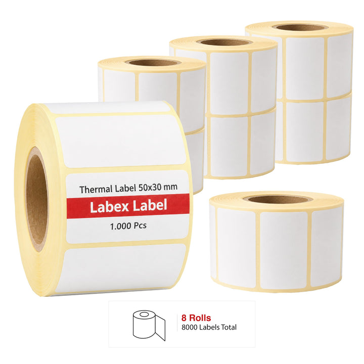 Thermo Etiketten 50x30 mm | Barcode etikett, adressetiketten - Thermo etiketten- 8 rolle; 8.000 stüc