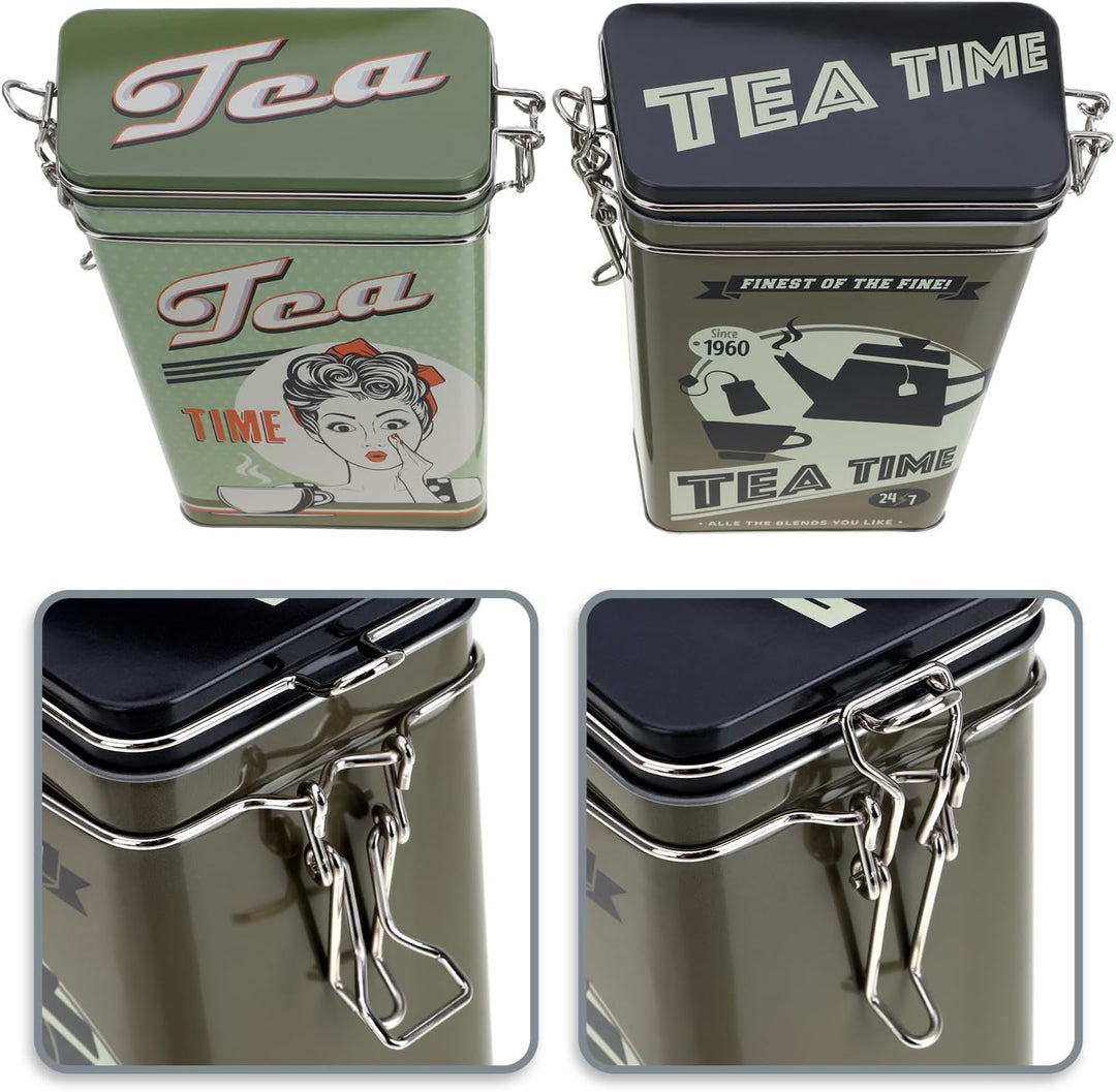 com-four® 2x Vorratsdose aus Metall - Teedose mit verschliessbarem Deckel - Metallbehälter im Retro-