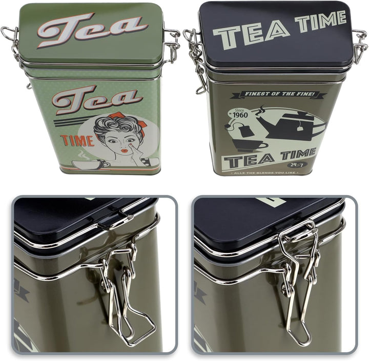 com-four® 2x Vorratsdose aus Metall - Teedose mit verschliessbarem Deckel - Metallbehälter im Retro-