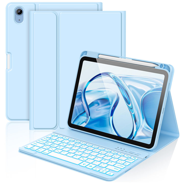 aMZCaSE für iPad A16 10/11th Generation Case mit Tastatur 11/10.9 Zoll(2025/2022),7 Farben Hintergru