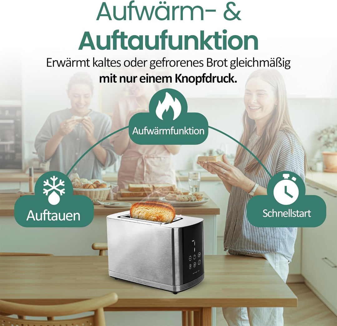 EMERIO Edelstahl Toaster mit grossem Display | 2 Toastschlitze | Zentrierautomatik | Krümelschublade