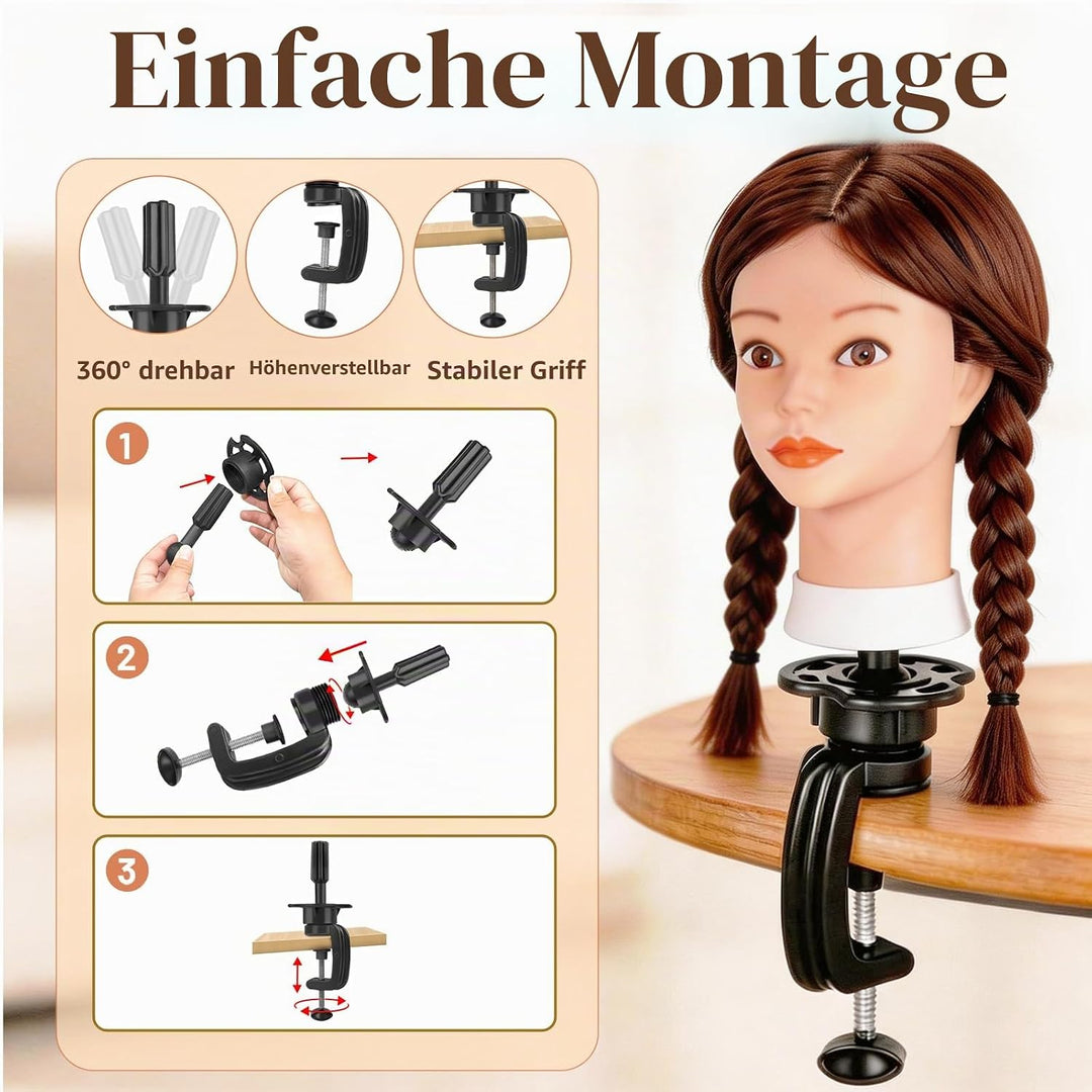 Yofuly 26Zoll/66cm Frisierkopf, 80% Echthaar Übungskopf, Frisieren Trainingsköpfe Puppenkopf Friseur