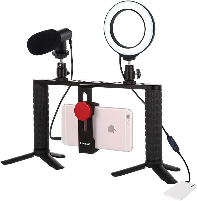 PULUZ 4-in-1 Vlogging Live Broadcast 11,7 cm Ring LED Selfie Licht Smartphone Video Rig Griff Stabil