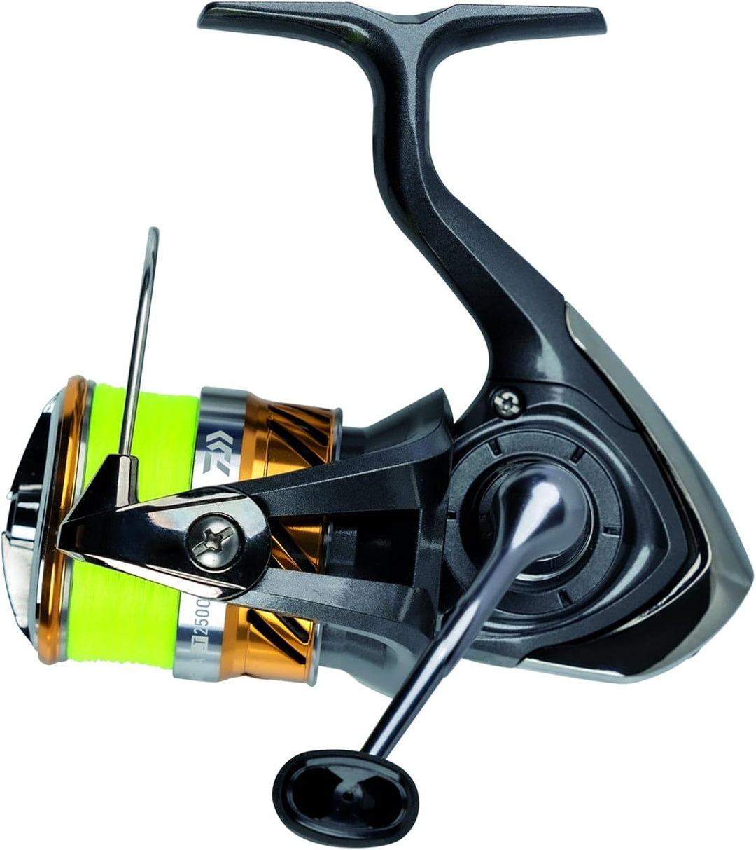 DAIWA 20 Laguna LT, Spinn-Angelrolle, Frontbremse, Vorbespult mit J-Braid X4 Gelb 2500, 2500