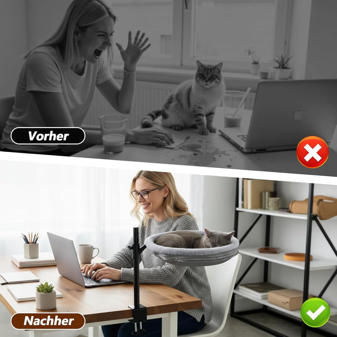 Katzenbett für Schreibtisch, 360° drehbar & Höhenverstellbar, Max 33lb, Katzenhängematte mit 2 wasch