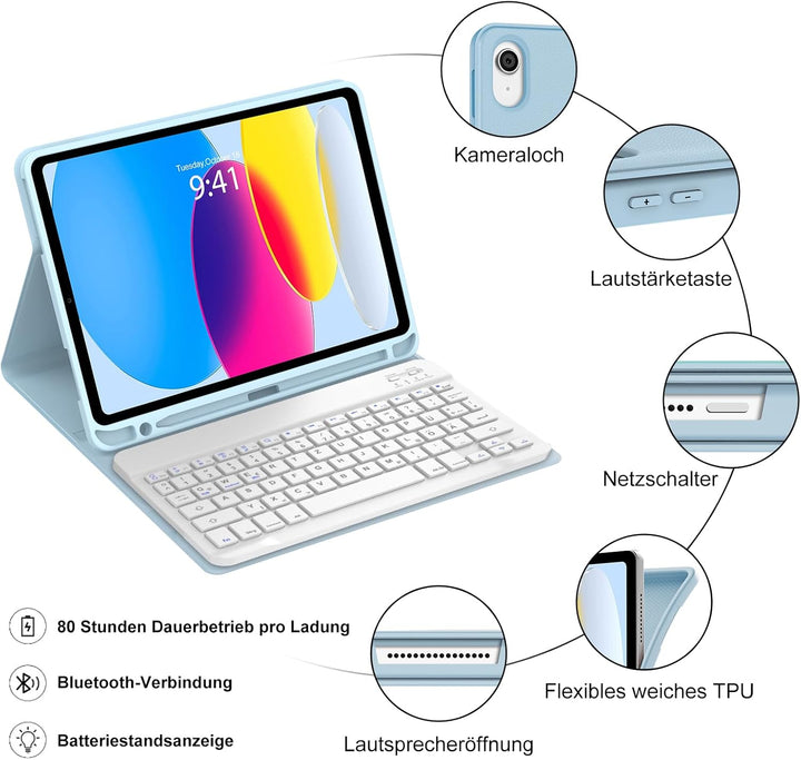 Hülle Mit Tastatur Für iPad A16 11 Generation 2025/10 Generation 2022 (11/10.9 Zoll), Hülle Mit Tast
