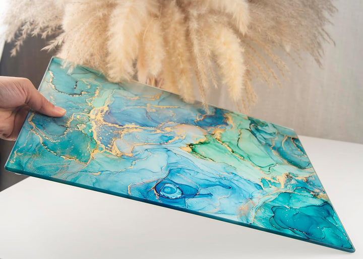 Glasschneidebrett 40×30cm – Hygienisches Schneidebrett aus gehärtetem Glas – Hitzebeständig, Kratzfe