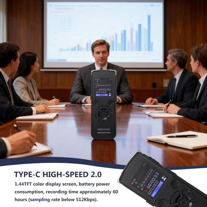Diktiergerät 64GB Digital Voice Recorder, Tragbares Aufnahmegerät mit USB-C, One-Touch Aufnahme, Pla