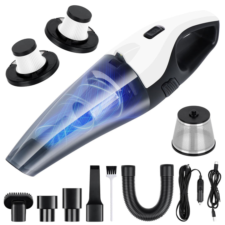 Handstaubsauger Akku, Tragbarer Mini Auto Staubsauger Stark mit Ladestation & Led Beleuchtung, 9000p