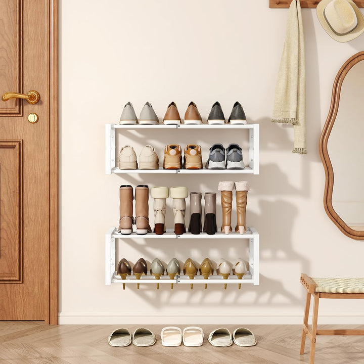 IBUYKE 2 Stück Schuhregal Wandmontage, 41-73cm Ausziehbares Hängendes Schuhständer für 12-16 Paar Sc