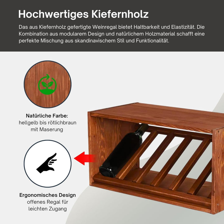 PROREGAL Modulares Weinregal VINCELLAR MOD | HxBxT 30x60x30cm | Schräg Modul für 6 Flaschen | Massiv