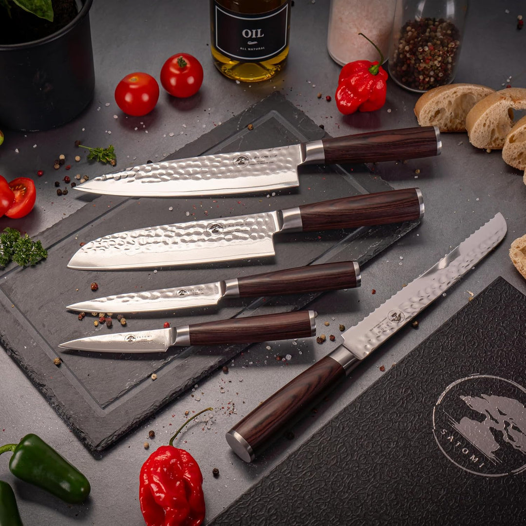 SATOMI® 5er Set Damastmesser Küchenmesser aus Damaststahl - 67 Schichten traditionell Japanischer St