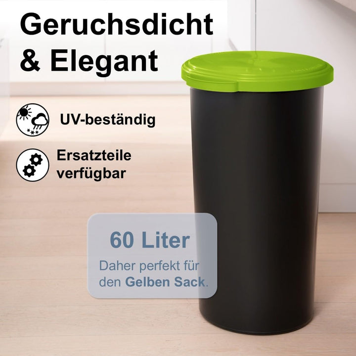 KUEFA 60L Müllsackständer mit flachem Deckel - Gelber Sack Mülleimer (Hellgrün), Hellgrün