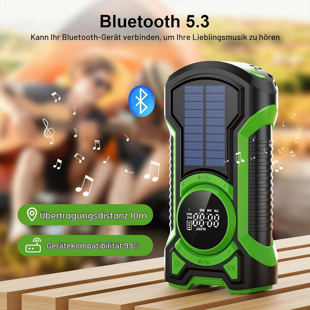 Solar Kurbel Notfall Radio mit Handkurbel, Gemmac 5000mAh Batterie Kurbelradio mit Bluetooth-Lautspr