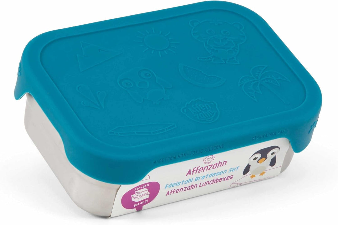 Affenzahn Edelstahl Brotdosen Set inkl. Snack-Box Silikon-Deckel BPA-frei Spülmaschinenfest Hai, Hai