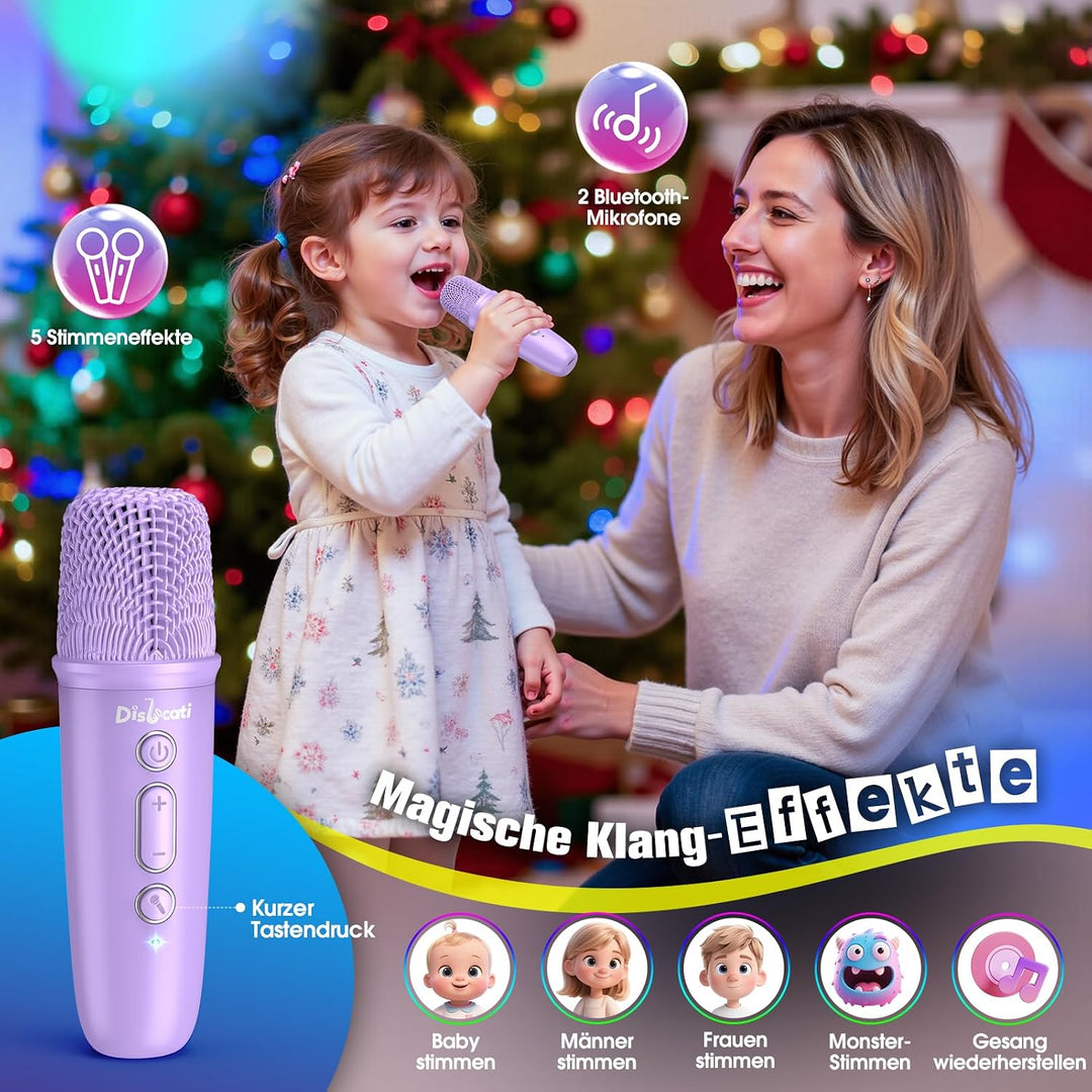 Dislocati Karaoke Maschine Mit 2 Bluetooth Mikrofon Kinder, Geschenk Mädchen 3-15 Jahre, Musik Spiel